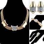 4-in-1 Gold-plating Metal Necklace & Earrings & Ring & Brace